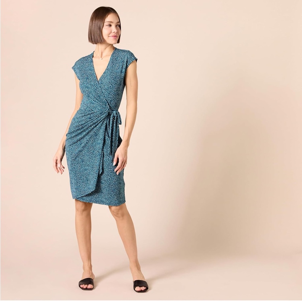 Amazon Essentials Blue and White Asymmetrical Ruched Midi Dress